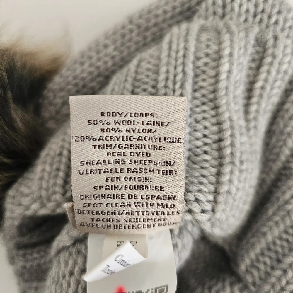 UGG Australia Womens Solid Ribbed Beanie Pom‎ Pom Steel Heather Wool Blend New